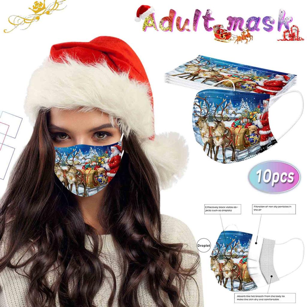 10pcs Christmas Print  for  Face Mask Disposable Earloop Mask
