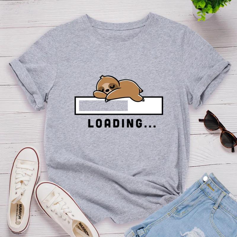 Women's Top T-Shirt Casual Fashion Clothing Lazy Cat Print Women's Short Sleeve T-Shirt O-Neck Loose Women's T-Shirt