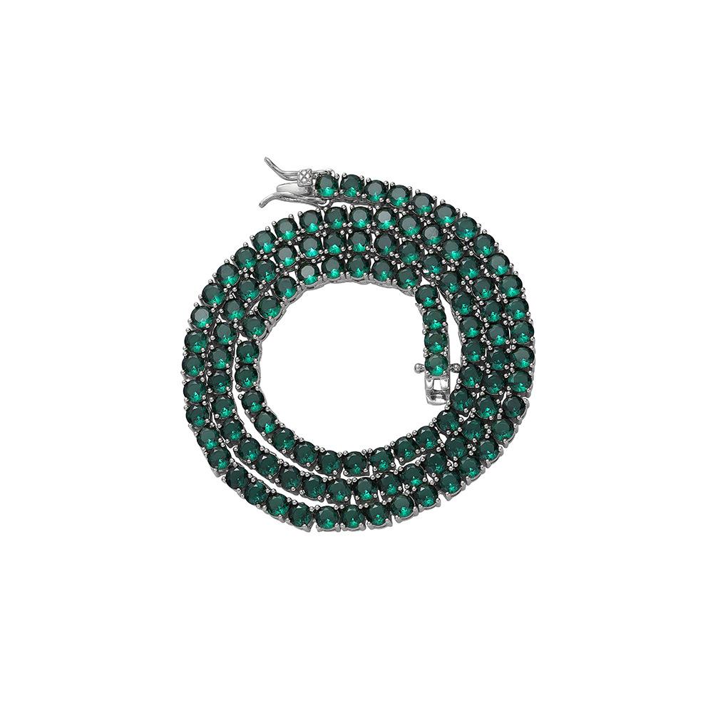 4mm Copper Necklace, European and American Hip-hop Green Zircon Fashion Personalized Tennis Chain, Men's and Women's Full Zirconium Necklace