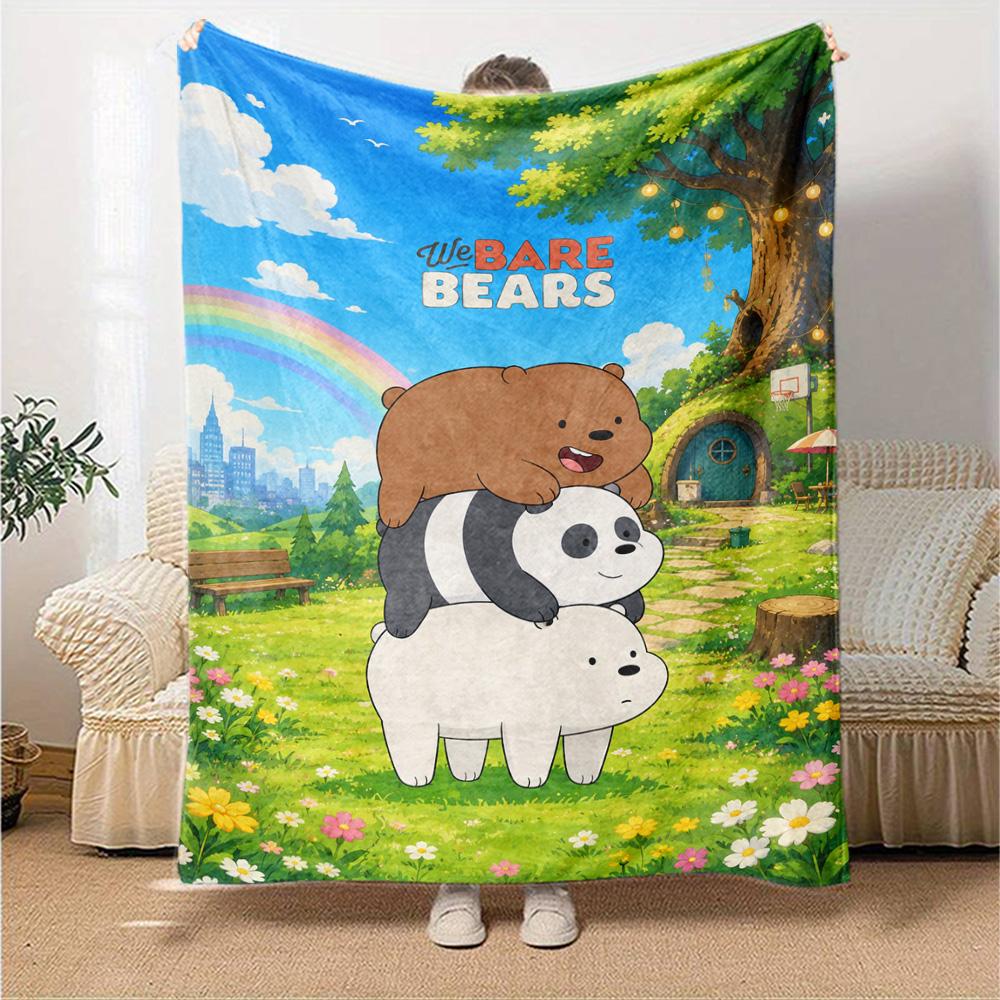 We Bare Bears Print Flannel Blanket High Quality Warm Comfortable Cover for All Seasons Perfect for Gifts Home Decor