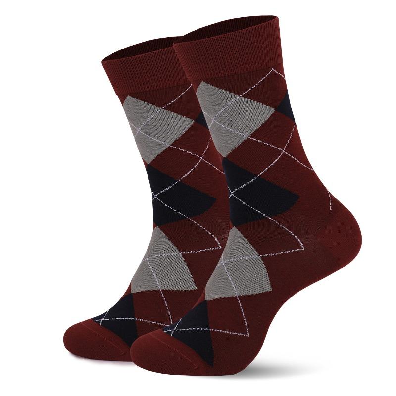 Men's Spring and Autumn New Thick Business Diamond Grid Commuting Office Socks