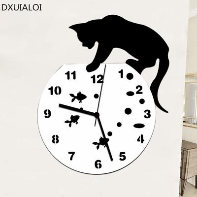 Nordischer Stil Heimdekoration Holzhaus weiche Wanduhr modernes Design Katze und Fisch Uhr Quarz Katzenuhr Dekoration Uhr