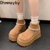 Winter Chunky Platform Heels Women Snow Boots Keep Warm Height Increase Warm Cotton Short Booties Shoes  Mujer