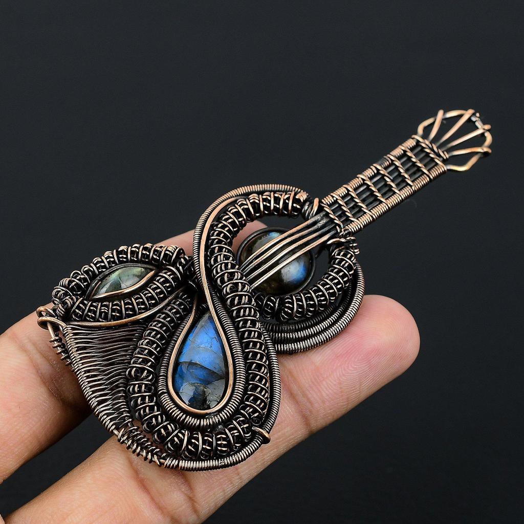Labradorite Pendant, Handmade Gemstone 999 Copper Wire Wrapped Pendant Antique Jewelry, For Gift Silver Jewelry