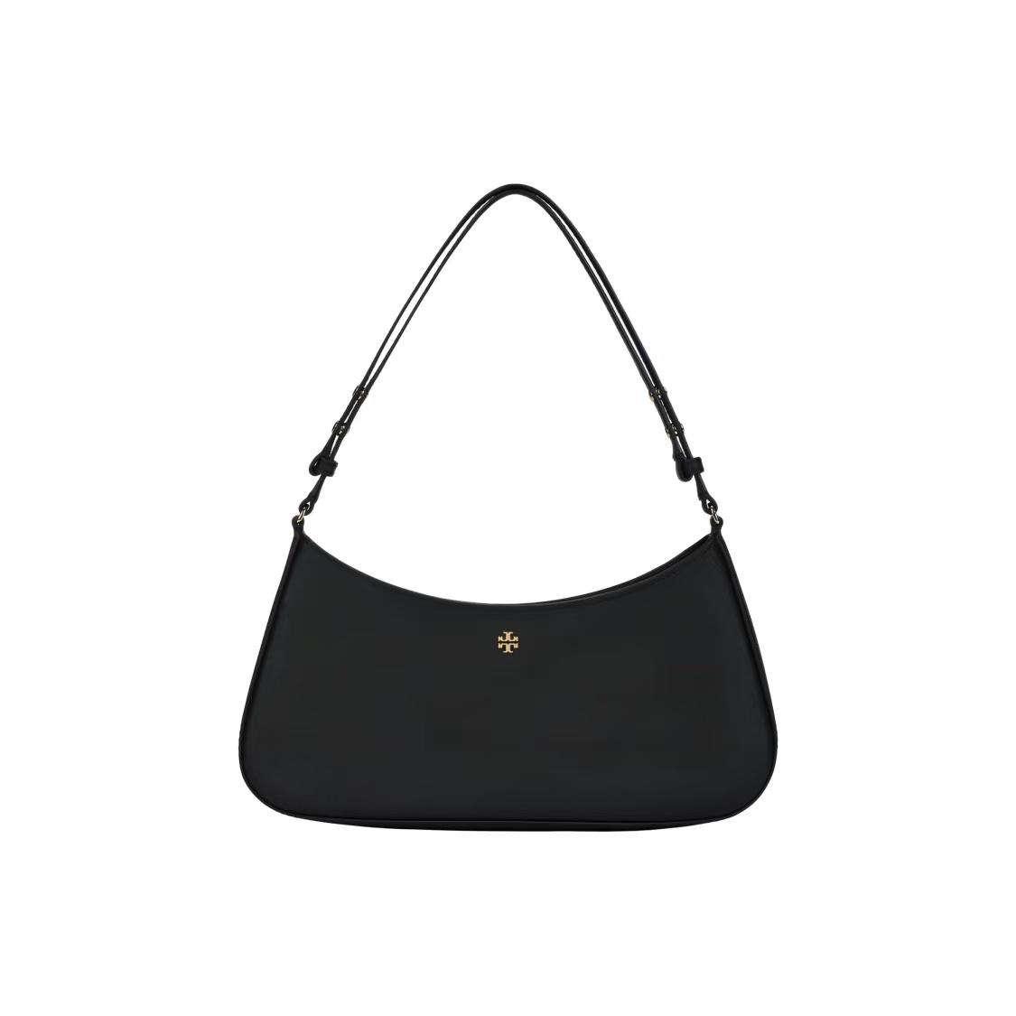 Tory Burch Logo Underarm Bag With Zipper Closure Women Handbags Black 171577-001 Basic Set (Bag+Dust Bag)