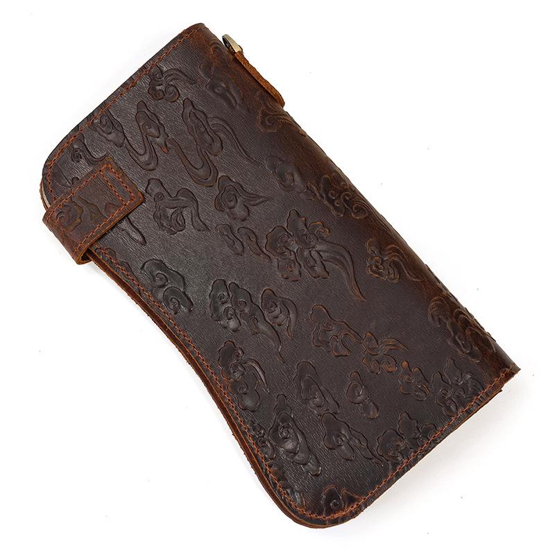 Genuine Leather Dragon Tiger Design Wallet Men Women Cow Leather Wallets Long Coin Purse Money Bag Organizer Cellphone Clutches
