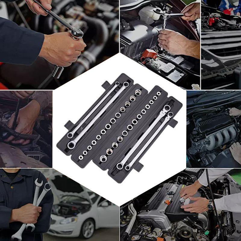 15pcs Adjustable Ratchet Wrench Kit 8-24mm Metric 180 Degrees Adjustable Chrome Vanadium Steel Ratchet Wrenches Spanner