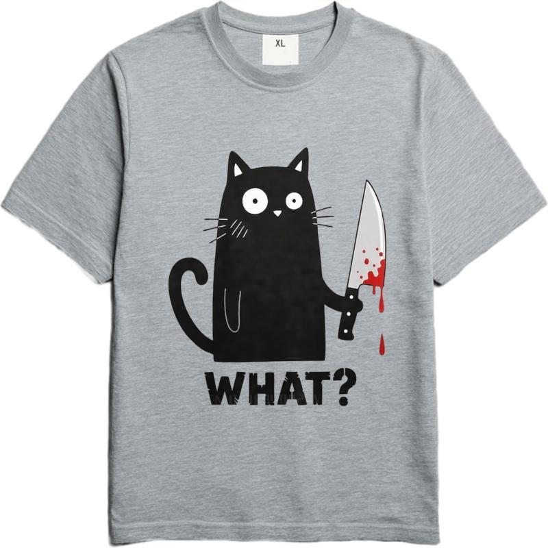 Men Brand T-shirt Oversized Summer For Man T-shirt Black Cat Holding Knife With Blood Short Sleeve Travel Crew Neck Tee Shirt