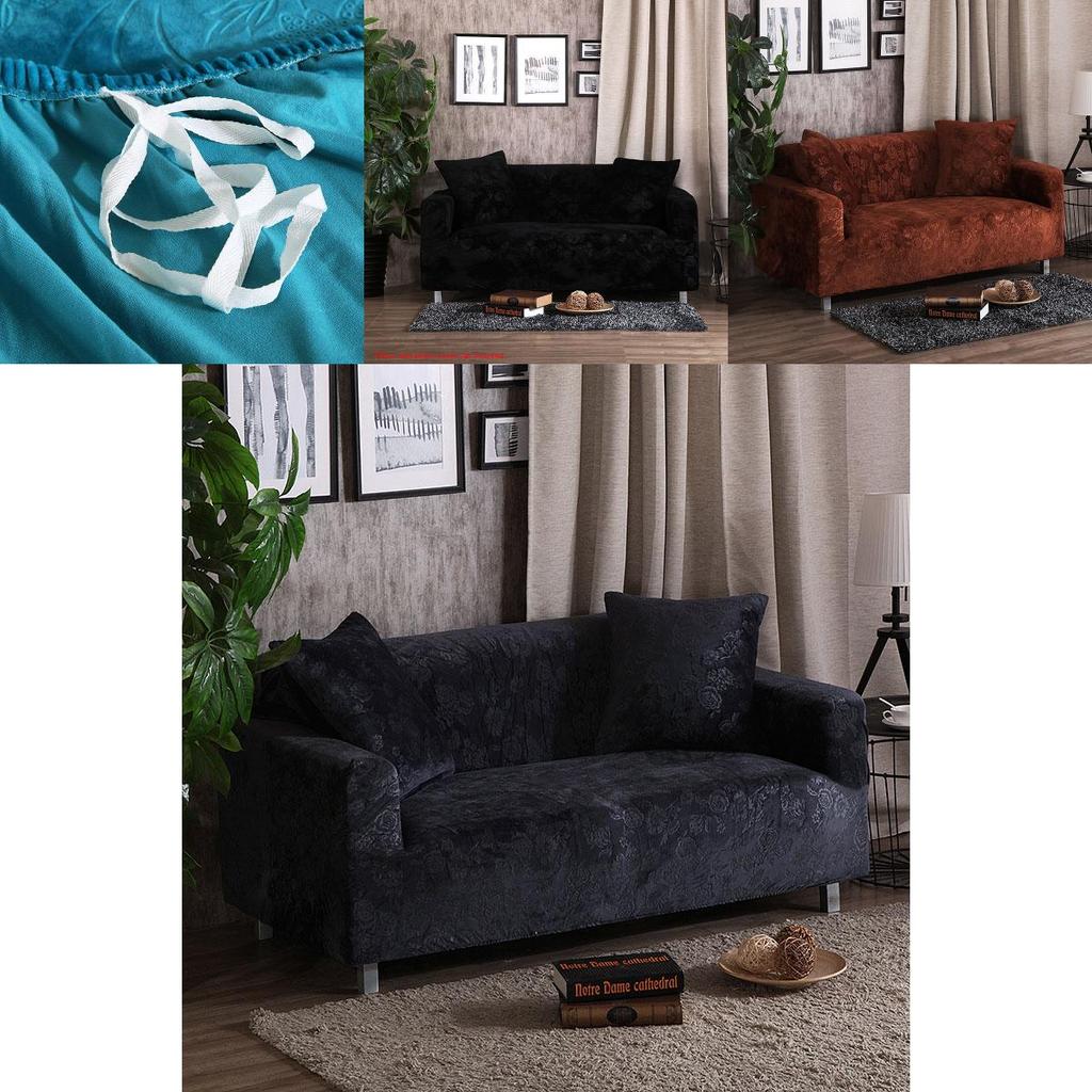 Luxurious Stretch Velvet Sofa Cover Slipcover Soft Embossing Flower Nonslip Wrinkle Resistant