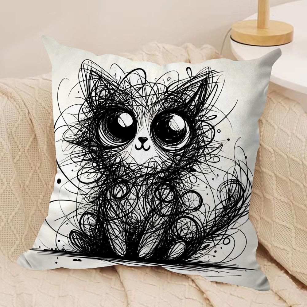 Whimsical Cat Cushion Cover Soft Plush Fabric DoubleSided Printed Cushion Covers for All Seasons Modern HomeDecor Gift