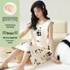 Cute Cartoon Summer Cotton Nightgown with Removable Pads for Women