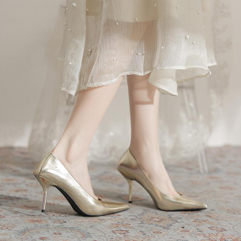 Thin heels pointed silver high heels women's new spring and autumn 2025 versatile comfortable women's simple fashion shoes