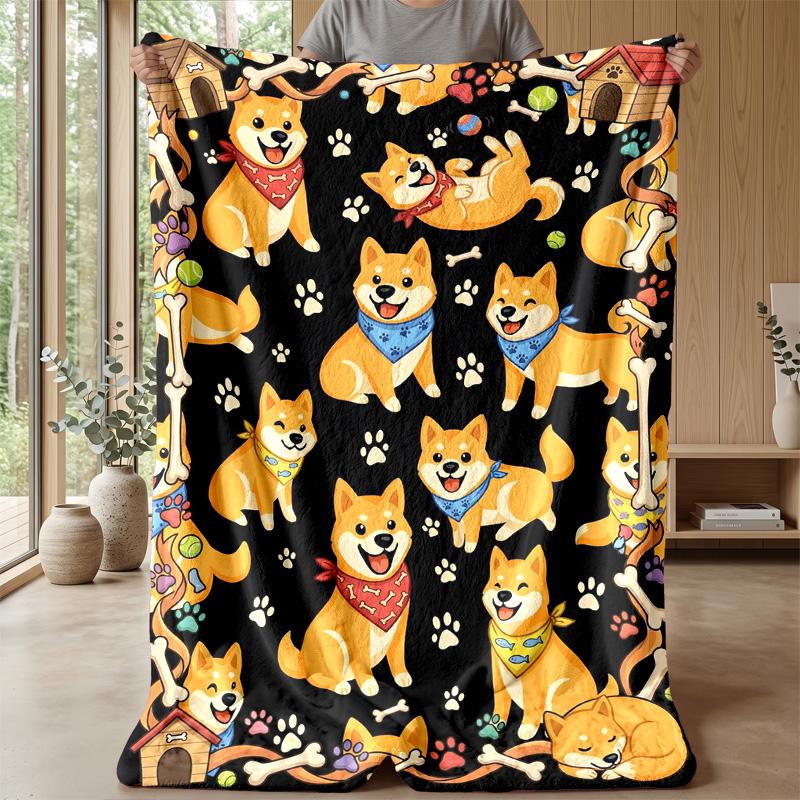 Shiba Inu Paws and Bones Theme blanket Lightweight Warm Flannel Blanket Decorative Throw Blanket for Home Decoration