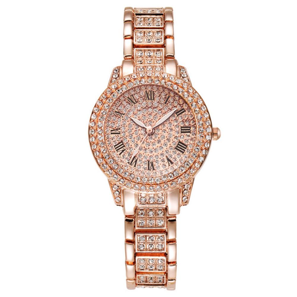 Full Diamond Roman Literary Steel Belt Watch Female Gypsy Temperament Business Quartz Watch Hip Hop Wind Full Diamond Bracelet Set