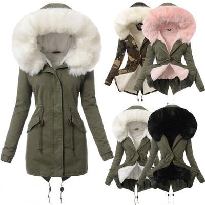 Women's Fashion Faux Fur Hooded Long Coat Winter Warm Fleece Thicken Parka Jacket Outwear Plus Size