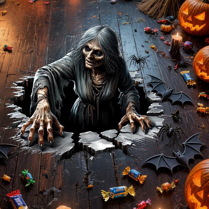 Halloween Scary Witch Floor Stickers Self Adhesive Removable Waterproof Wall Decals For Home Bedroom Door