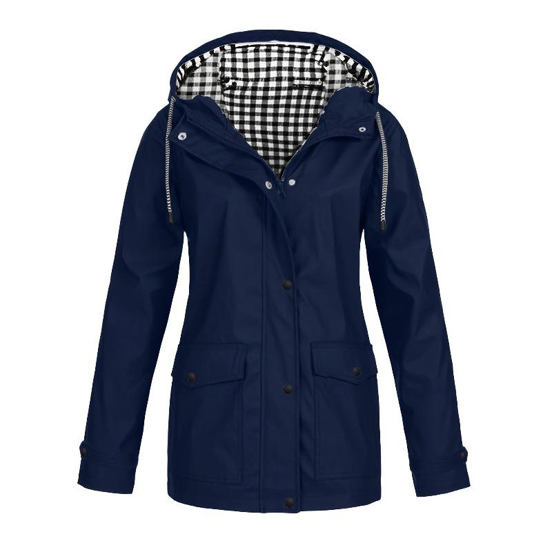 VEZFAA Damenmode Casual Plaid Print Herbst Winter Langarm Kapuzenjacken & Mäntel