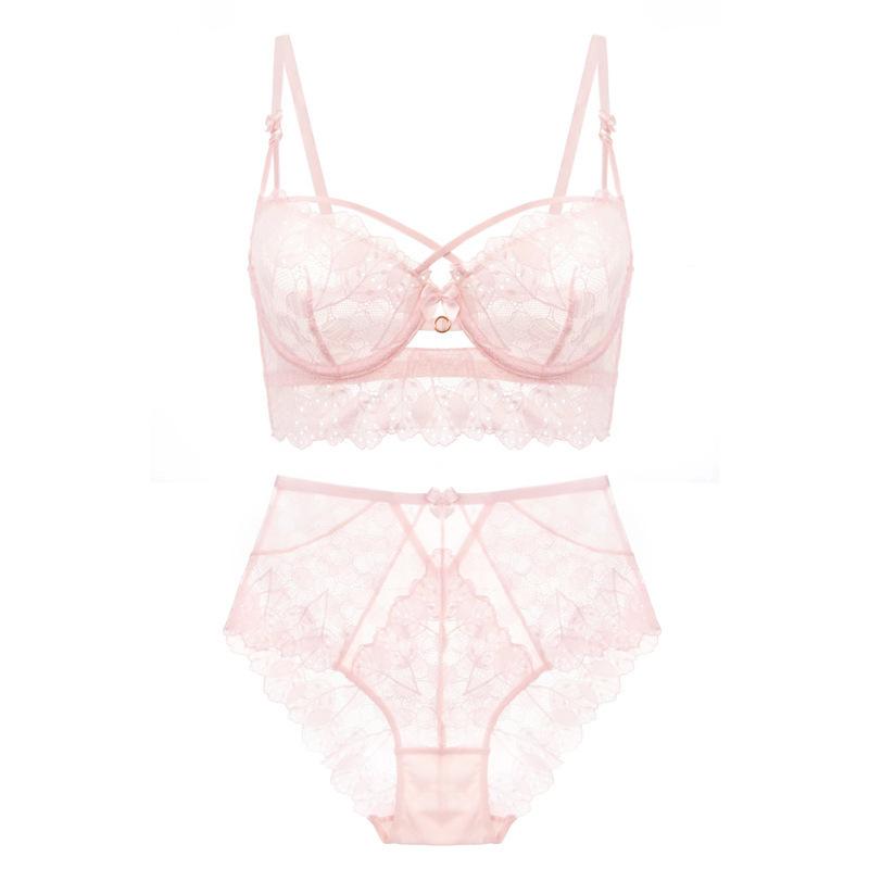 

Clearance Sale Sexy Ultra-thin Bra Water Soluble Embroidery Lace Underwear Women s Gathering Breasts Bra Bra 70B рожевий
