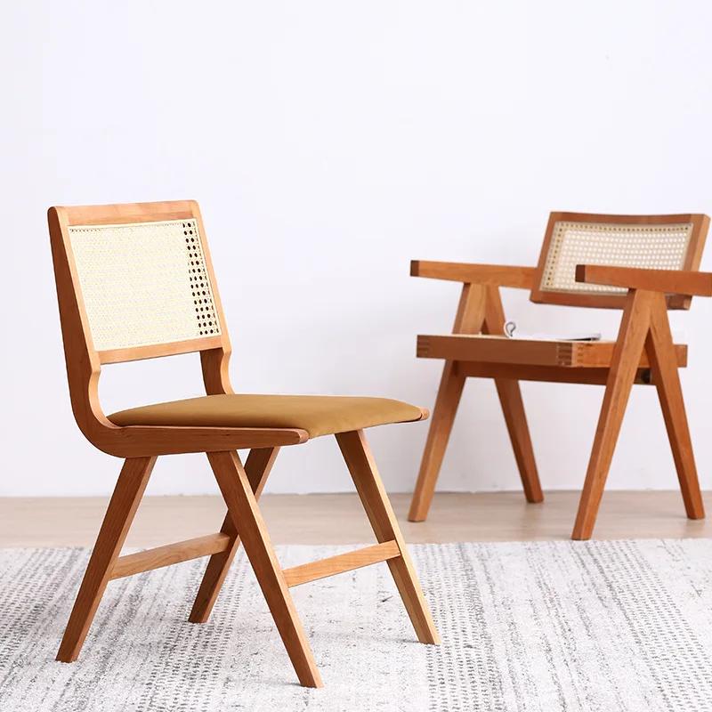 Retro Living Room Chairs Home Furniture Japanese Rattan Ancient Dining Chair Simple Armchair Nordic Home Stay Single Sofa Chair