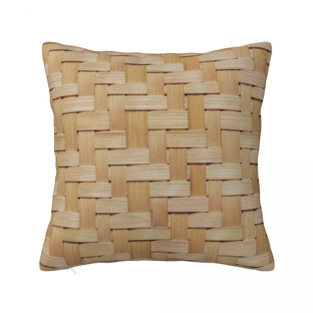 Braided Rattan Wood Wicker Square Pillowcase Cushion Cover Pillow Case Throw Pillow Cover for Home Bedroom Car