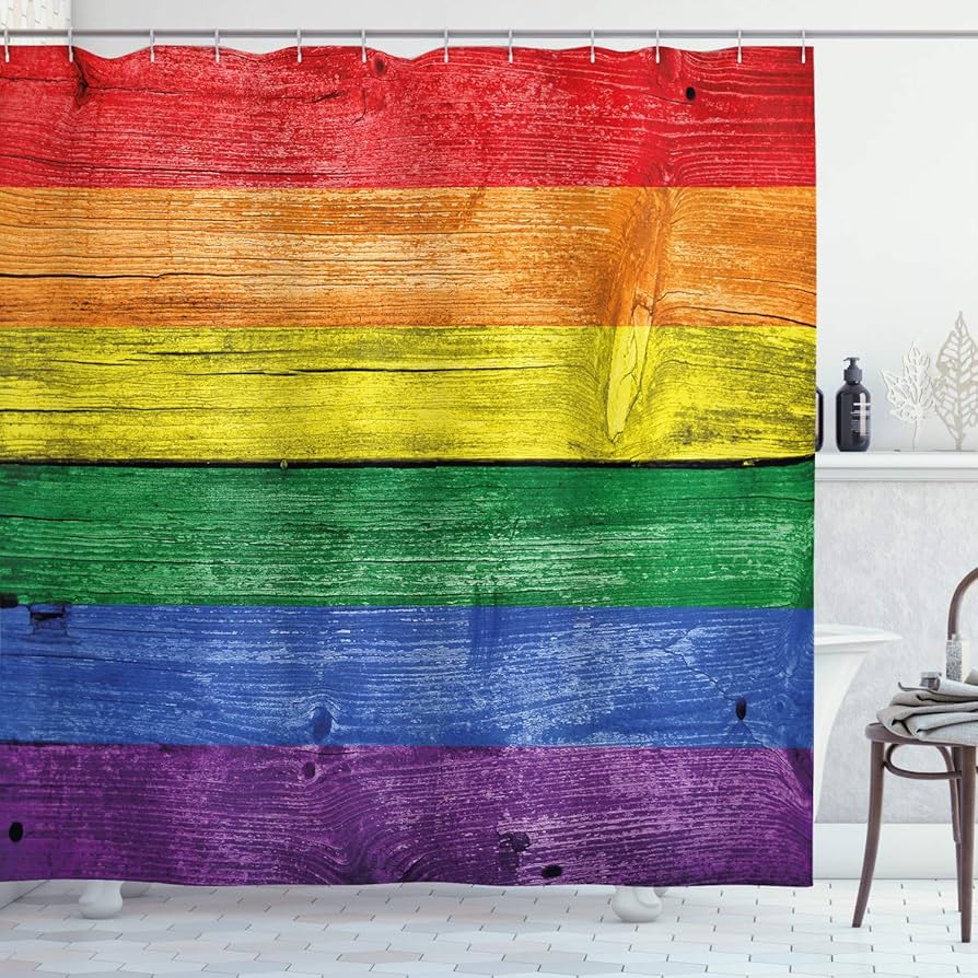 Rainbow Shower Curtain Love Pride Theme Bathroom Curtain for Teen Girls Bathtub Screen Colorful Stripes Waterproof Decoration