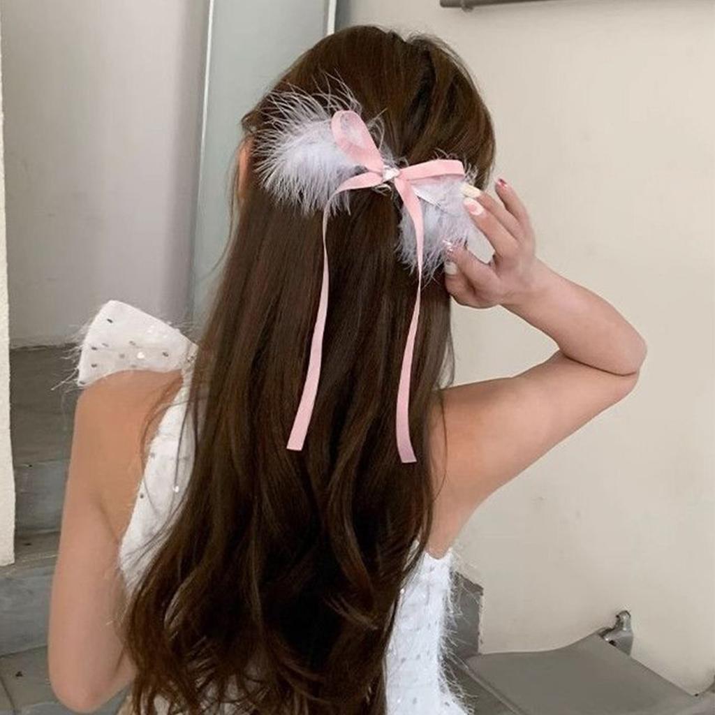 Wing Heart Hair Clip Bows Balletcore Sweet Bows Flat Clip Balletcore Hairpin Bows Elegant Hair Clip for Bunches