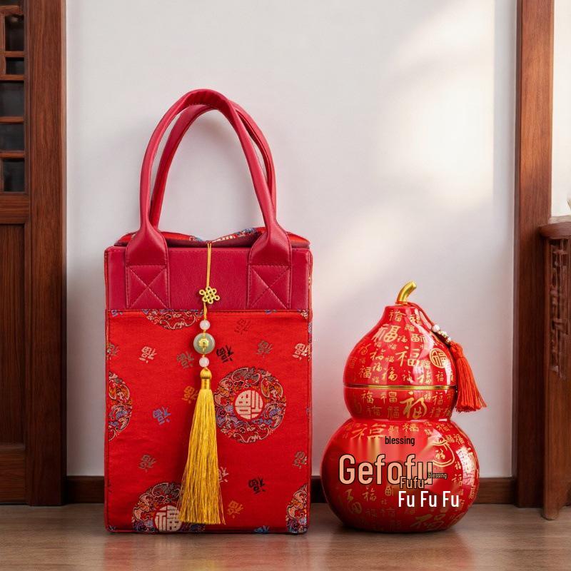 Exquisite Large Ceramic Tea Can with 'Hundred Blessings' Gourd Design: Moisture-proof, Ideal Gift for Elders, Weddings & Business Celebrations
