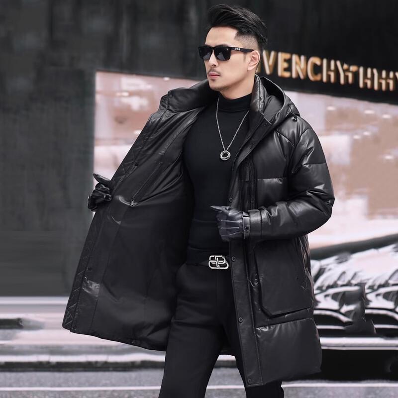 KAISER Premium Goatskin Leather Down Jacket with Detachable Hood