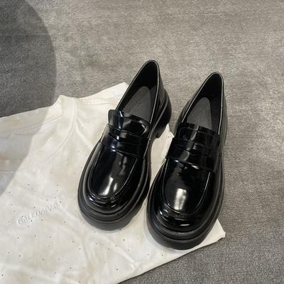 Women's Shoes Spring New European Leather Round Head Platform British Leather Single Shoes