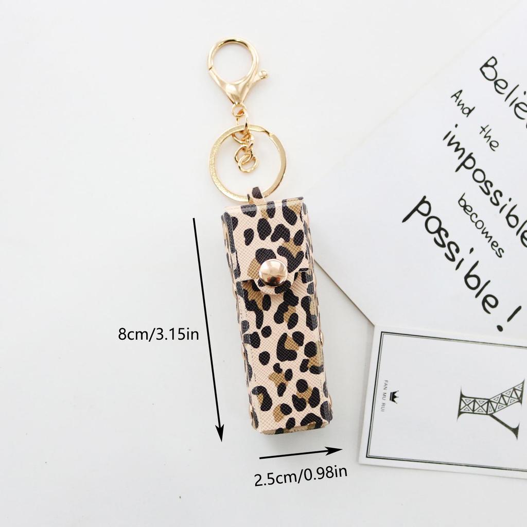 Leopard Print Lipstick & Lip Glaze Eco-friendly Fabric Storage Bag with Keychain Pendant