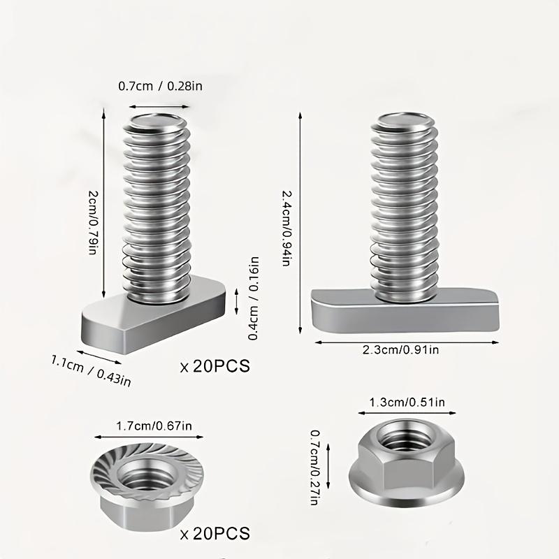 40Pcs Stainless Steel T-Bolts, Square Head Screws for Slots, Square Head Screws, M8 Hex Head Fastening Screws with Flange, Suitable for Greenhouses,