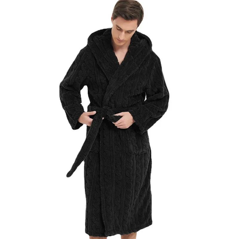 Fall Winter Men's Warm Robe Pajamas Couple Robe Shu Cotton Velvet Jacquard Hooded Thickened Couple Robe Homewear