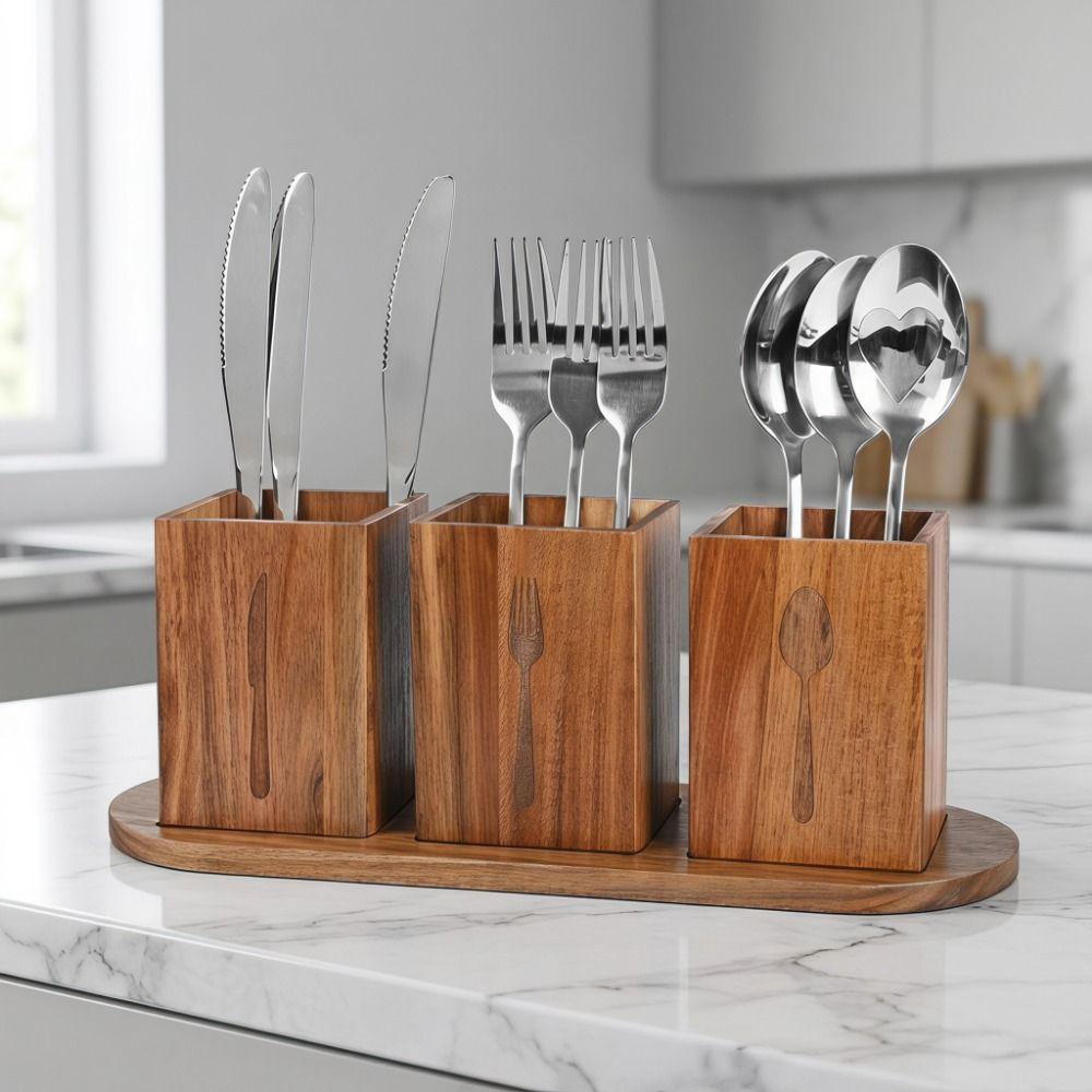 Large Capacity 3 Compartment Cutlery Holder Space Saving Flatware Organizer  Makeup Brush