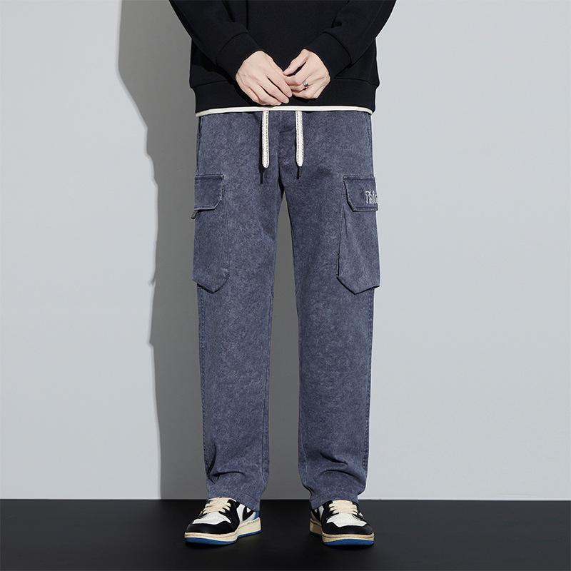 Men's Retro Wide-Leg Multi-Pocket Outdoor Pants for Running, Climbing, and Hiking