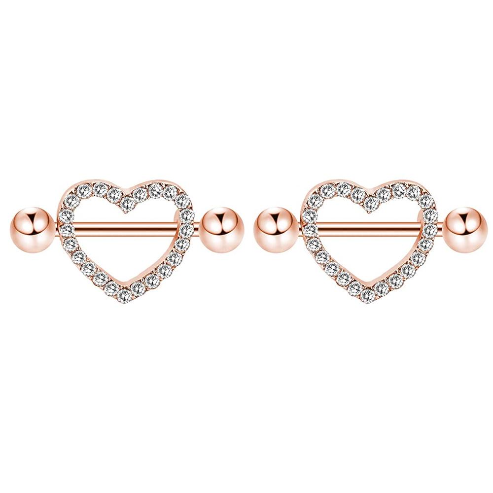 2pcs Butterfly Nipple Piercings Rings 16mm Length Bar Barbell Steel Crystal Nipple Shield Cover Heart Flower Tongue Body Jewelry