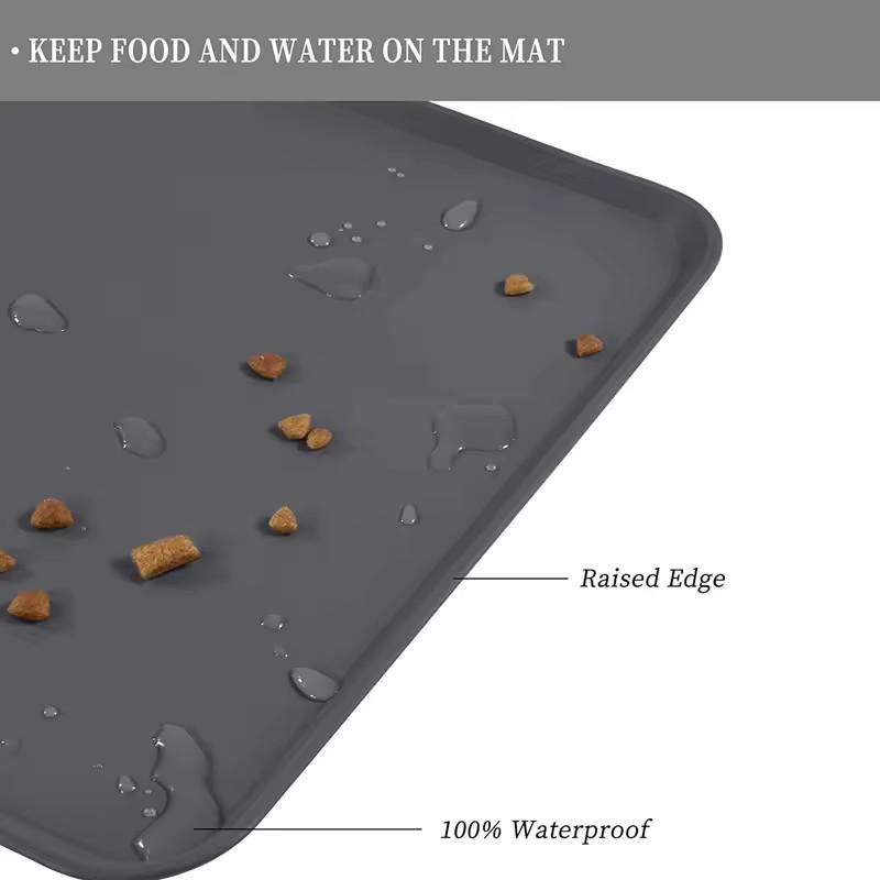 Tapis pour nourriture d'animaux en silicone Antidérapant Tapis pour gamelles de chien Imperméable Pour chiens Chats Nourriture Eau Tapis d'alimentation Anti-éclaboussures Protection de sol Hiver