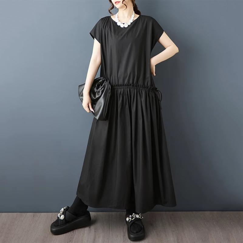 XITAO Pleated Drawstring Loose Dress ZMY1310