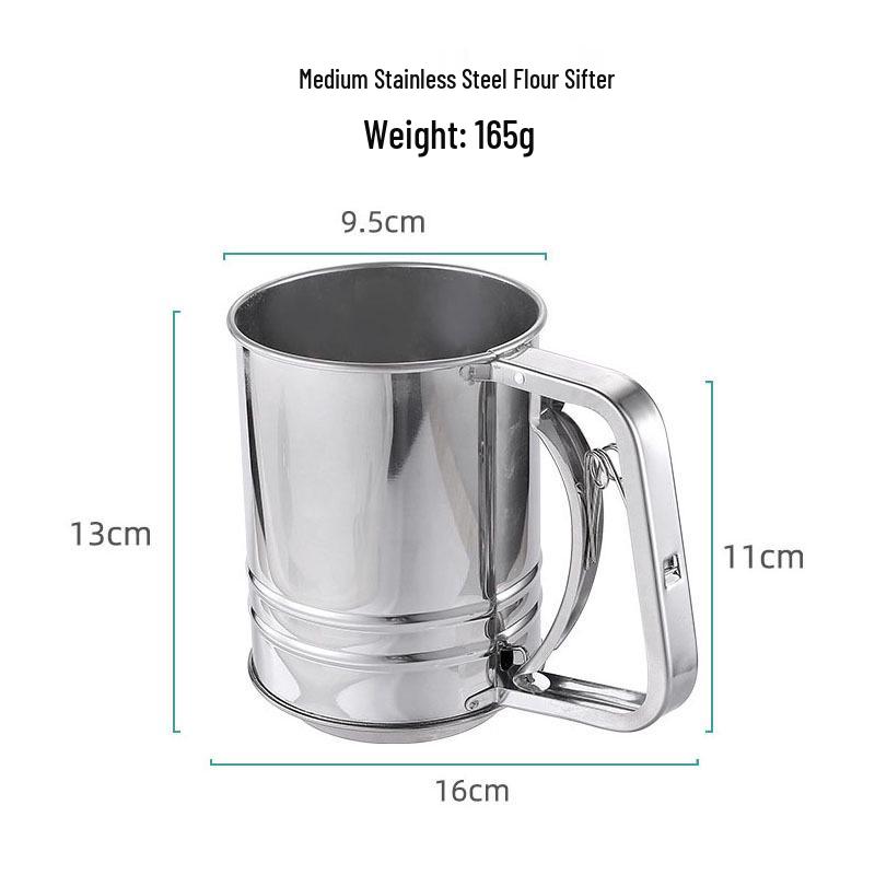 Stainless Steel Handheld Flour Sifter with Fine Mesh Screen