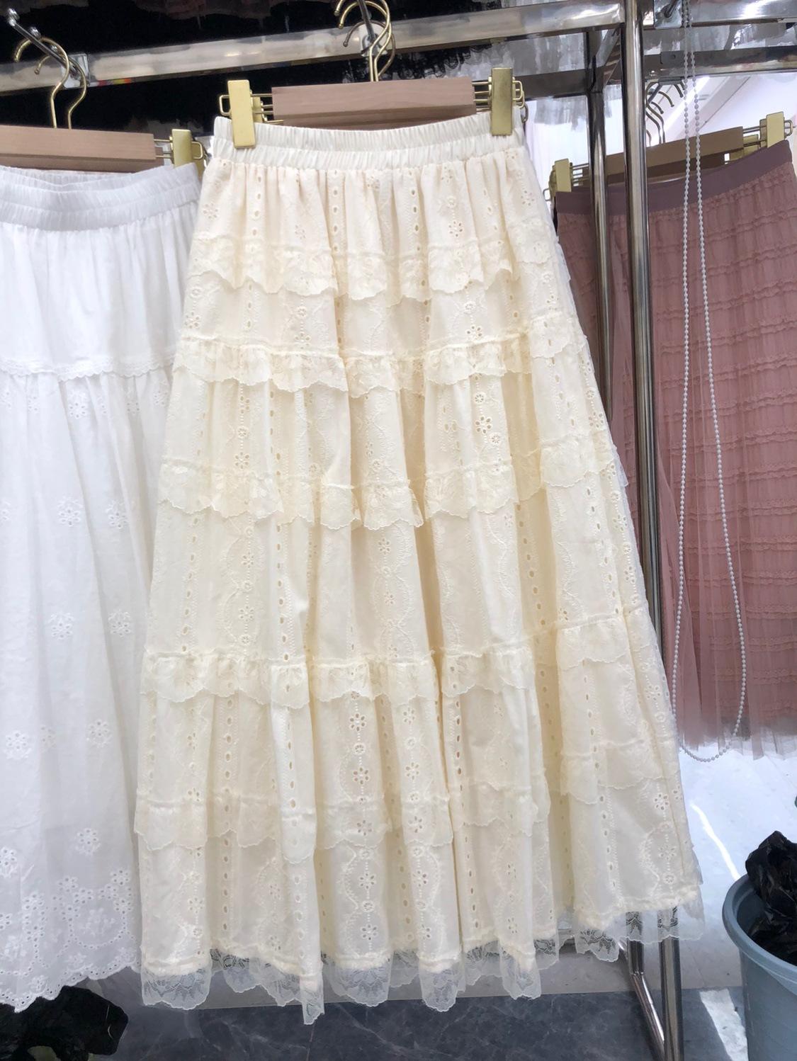 

Кружевная юбка из кружева женская весна 2025 года, новая мода, высокая талия, тонкая, средняя и длинная, пышная юбка-торт one size fits all