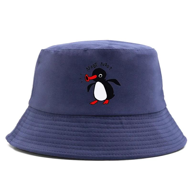 1pc Summer Penguin Printed Bucket Hats for Men Women Travel Beach Reversible Fisherman Hat Outdoor Sports Pull Up Panama Sun Hat