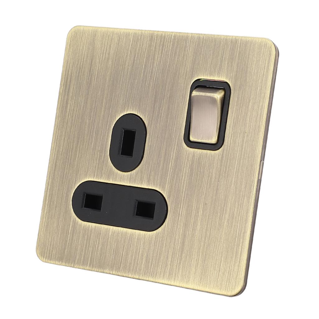 Switch Socket Antique Bronze Textured Stainless Steel Panel Button Switch with Prong Socket