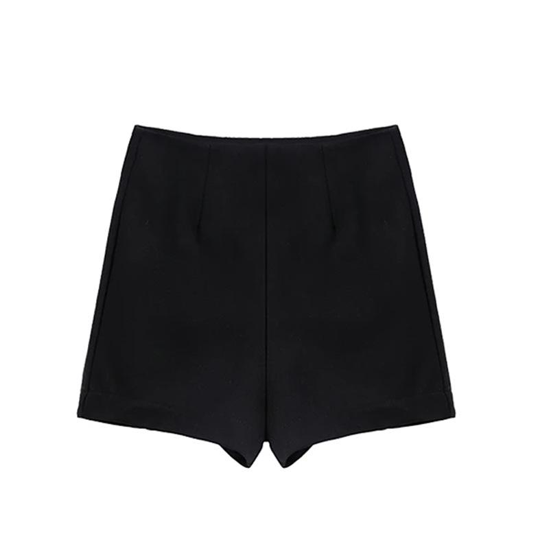 Women's High Waist Petite Black Roman Summer Shorts - Slimming Anti-Exposure Hot Pants 