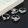 Sweet Crit Pink Zircon Love Open Ring Light Luxury High-End Niche Design Stacked Ring Woman