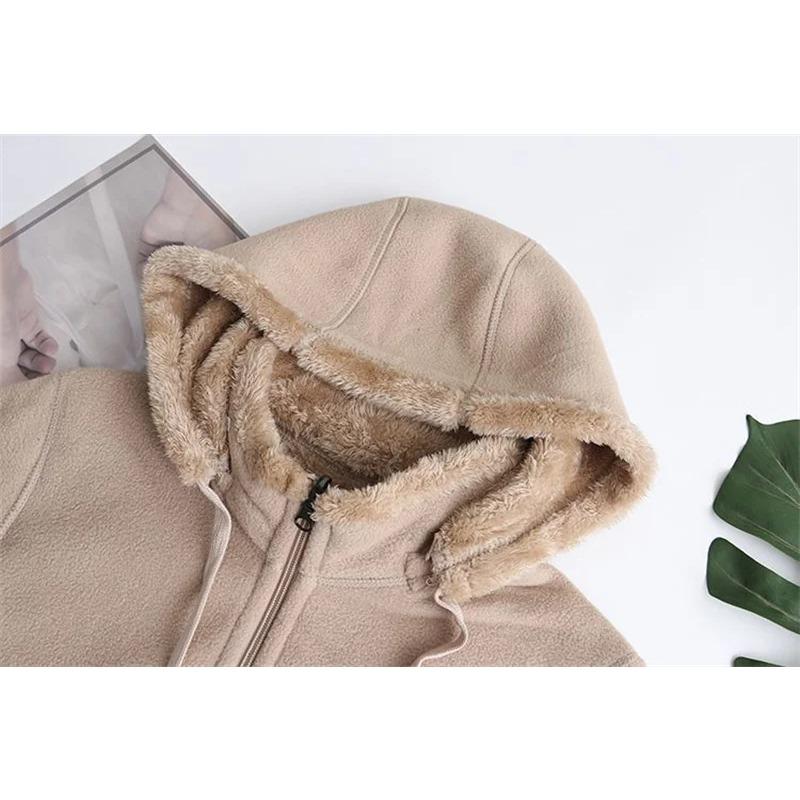 Autumn Winter Fleece Coat Women Thicken Warm Hoodies Sweaters Jackets Middle Age Zip-up Outerwear Casual