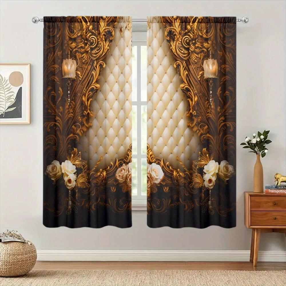 Cortina estampada con pintura de lujo retro para decoración del hogar: tratamiento de ventana con bolsillo para varilla para dormitorio, cocina y sala de estar