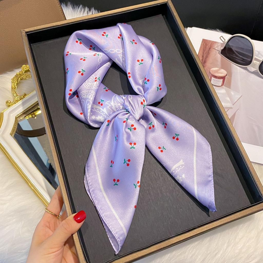 Luxury   Floral Print Square Silk Scarf For Women Hijab Hair Bands 70Cm Neckerchief Female Satin Shawl Ribbon Headband
