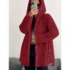 Autumn and Winter Women's Solid Color Long Sleeved Hooded Loose Plush Jacket for Women