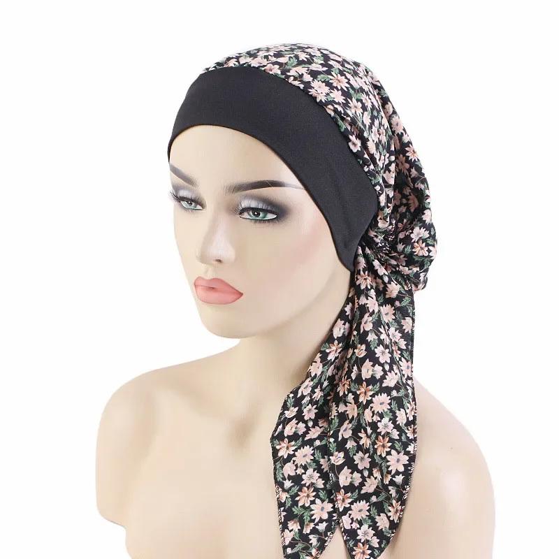 

Women s Muslim Hijab Cancer Chemo Caps Flower Print Turban Cap Hair Loss Headscarf Elastic Cotton Muslim Hijab Scarf Headwear