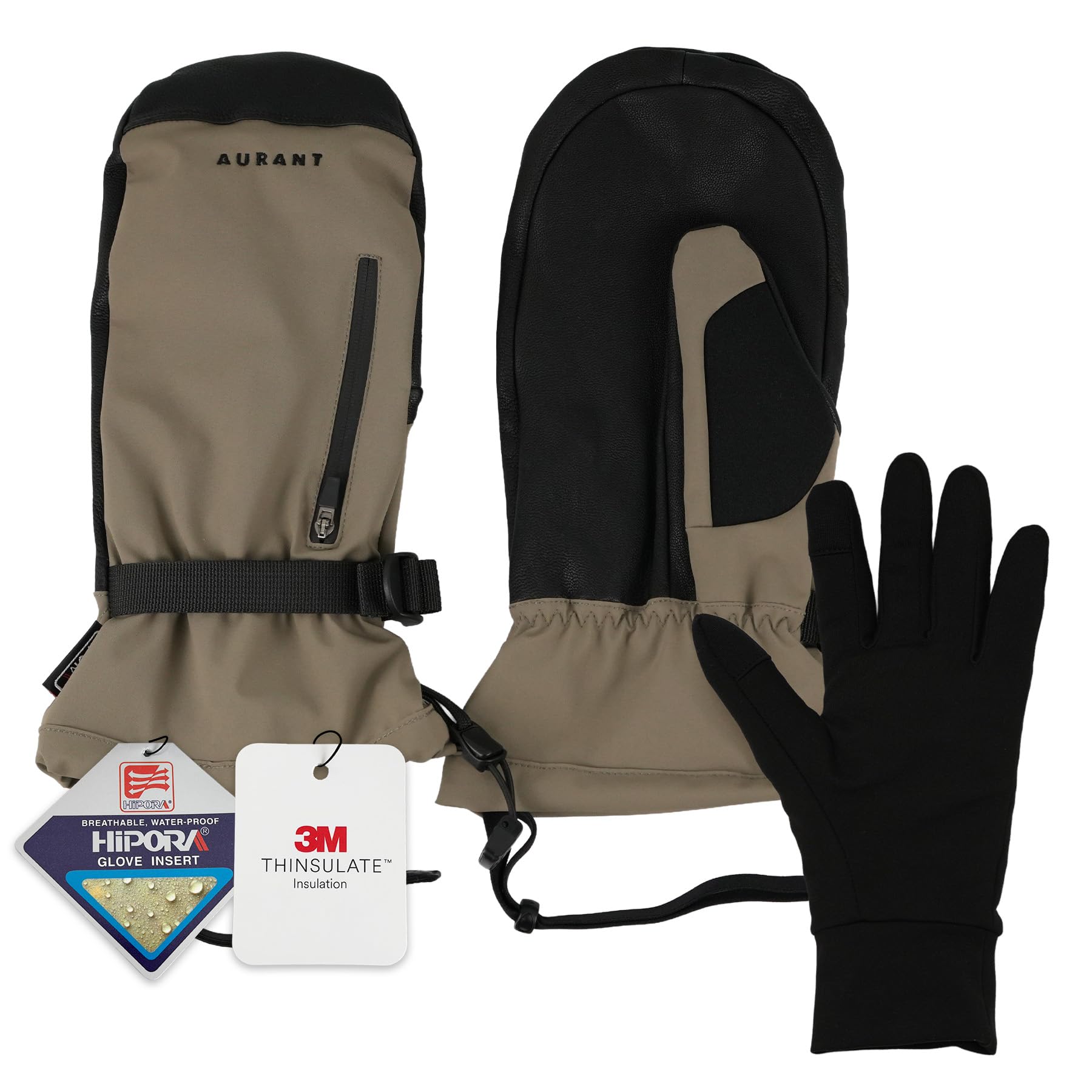 

HIPORA Ski and Snowboard Gloves Genuine Leather Mittens with Inner Gloves for Men and 3M Thinsulate Finish Size Thin Type for Spring and [Warm/Thin