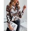 1116 Spring and Autumn New Long Sleeve Waist Lapel Printed Shirt Women's Sexy Shirt